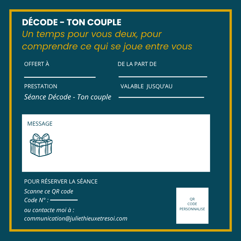 Carte cadeau Décode ton couple, verso avec QR code de réservation